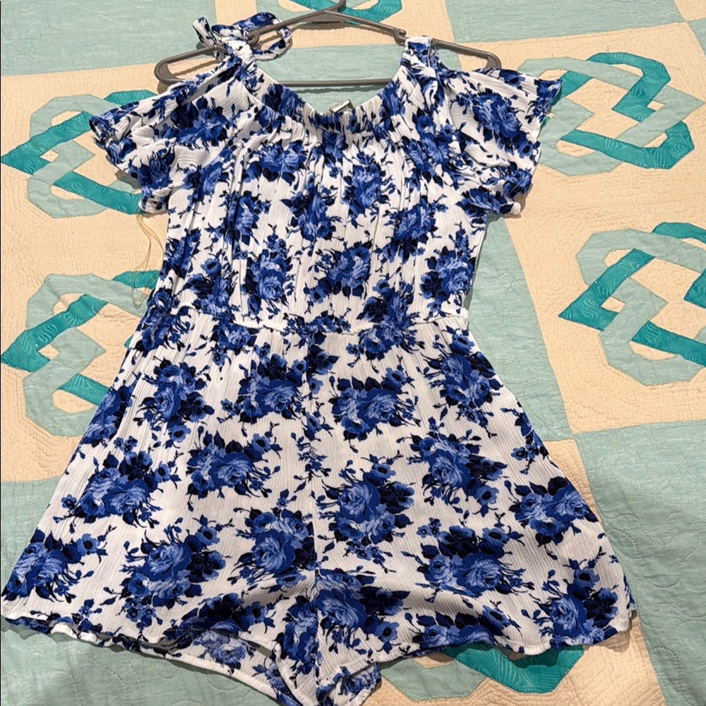 Floral Blue and White Jumpsuit